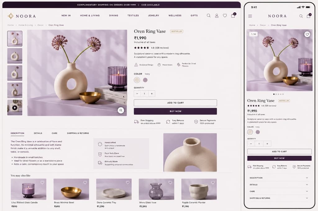 Noora Living product detail page