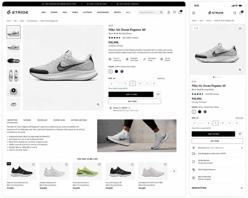 Stride Athletics product detail page