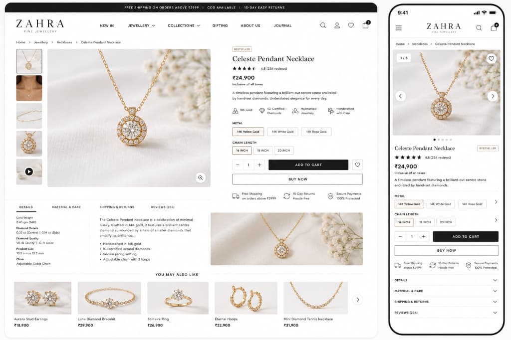 Zahra Fine Jewellery product page