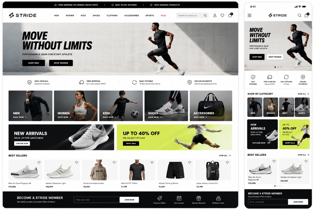 Stride Athletics storefront built by appwharf commerce